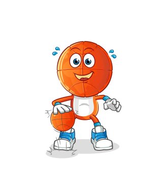 Basketbol baş çizgi film karakteri basketbol topu sürüyor. çizgi film vektörü