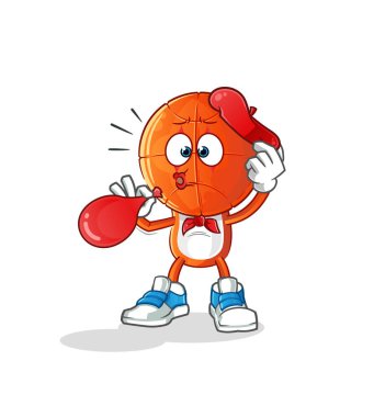 Basketbol baş karikatür pandomim balonu şişiriyor. çizgi film vektörü
