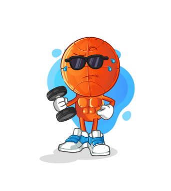 Basketbol kafa çizgi filmi dambıl vektörünü kaldırıyor. çizgi film karakteri