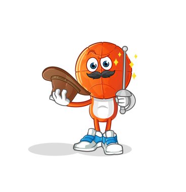 Basketbol baş eskrim karakteri. çizgi film maskotu vektörü