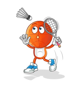 Badminton 'da basketbol kafa karikatürü ezmesi. çizgi film maskotu vektörü