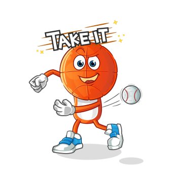 Basketbol kafa çizgi filmi beysbol vektörü atıyor. çizgi film karakteri