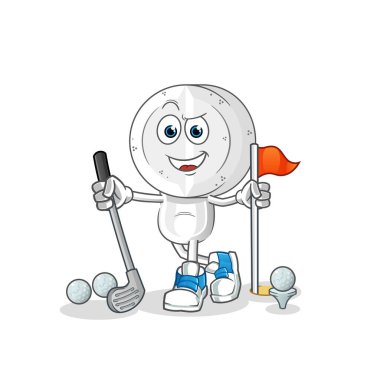 Golf oynayan ilaç tableti kafalı çizgi film karakteri. çizgi film karakteri