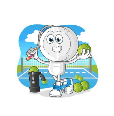 İlaç tableti kafa karikatürü tenis illüstrasyonu oynuyor. karakter vektörü