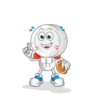 Rugby karakterini oynayan ilaç tableti kafalı karikatür. çizgi film vektörü