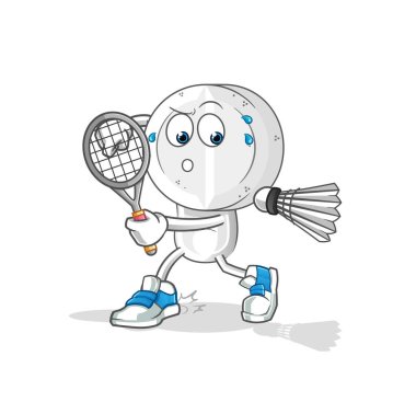 Badminton illüstrasyon oynayan ilaç tableti kafa karikatürü. karakter vektörü