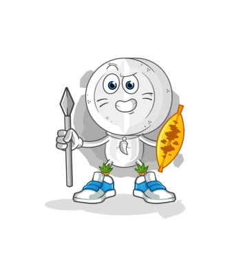 İlaç tableti başı çizgi film Afro kabile savaşçı maskotu. çizgi film vektörü