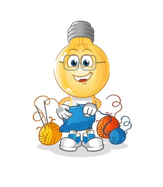 Ampul kafalı çizgi film terzi maskotu. çizgi film vektörü