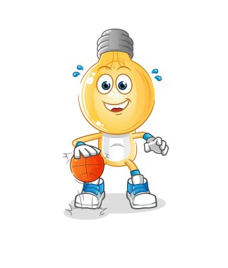 Ampul kafalı çizgi film karakteri top sürüyor. çizgi film vektörü