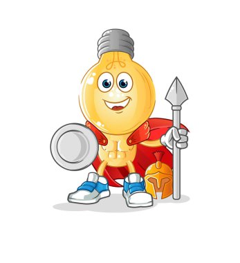 Ampul kafalı Spartalı çizgi film karakteri. maskot vektörü