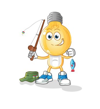 Ampul kafalı karikatür balıkçısı illüstrasyonu. karakter vektörü