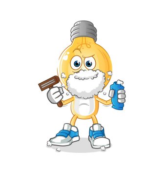 Ampul kafalı çizgi film karakteri yüz kıllarını tıraş ediyor. çizgi film karakteri