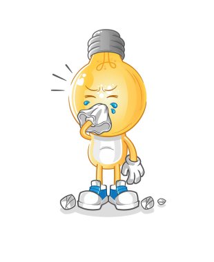 Ampul kafalı çizgi film karakteri sümkürdü. çizgi film maskotu vektörü