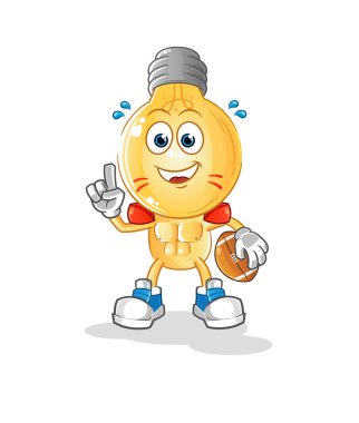 Rugby karakterini oynayan ampul kafalı çizgi film. çizgi film vektörü