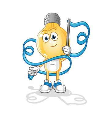 Ampul kafalı çizgi film Ritmik Jimnastik maskotu. çizgi film vektörü