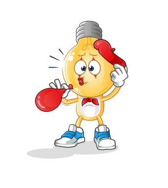 Ampul kafalı çizgi film pandomimcisi balon şişiriyor. çizgi film vektörü