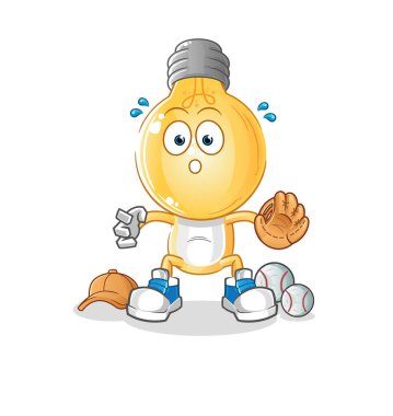 Ampul kafalı çizgi film beyzbol tutucusu. çizgi film maskotu vektörü