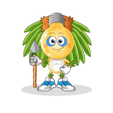 Ampul kafalı çizgi film kabile maskotu. çizgi film vektörü