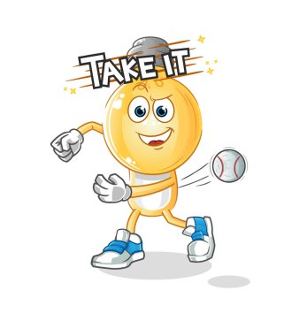 Ampul kafalı çizgi film, beyzbol vektörü fırlatıyor. çizgi film karakteri