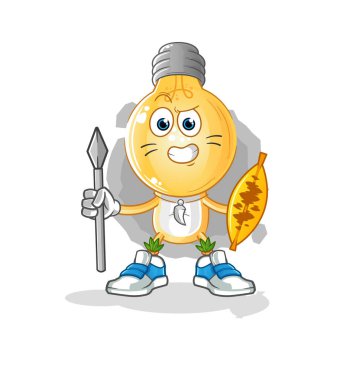 Ampul kafalı çizgi film Afro kabile savaşçı maskotu. çizgi film vektörü