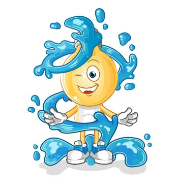 Ampul başlı çizgi film. Su maskotuyla taze. çizgi film vektörü