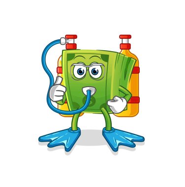 Para dalgıcı çizgi filmi. çizgi film maskotu vektörü