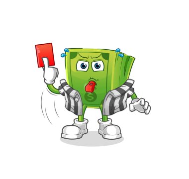 Kırmızı kart resimli para hakemi. karakter vektörü