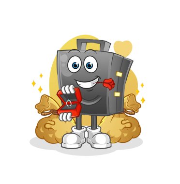 Yüzüklü evrak çantası teklifi. çizgi film maskotu vektörü