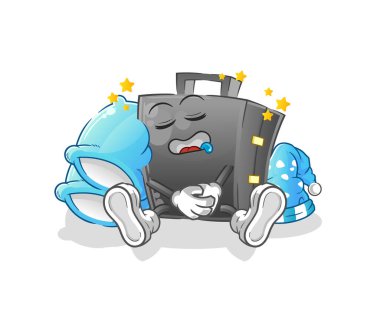 Evrak çantası uyuyan karakter. çizgi film maskotu vektörü