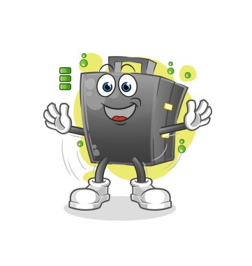 Çanta dolusu batarya karakteri. çizgi film maskotu vektörü