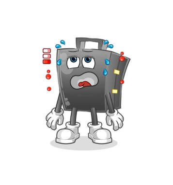 Evrak çantası düşük batarya maskotu. çizgi film vektörü