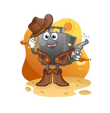 Silah karakteri vektörlü evrak çantası kovboyu