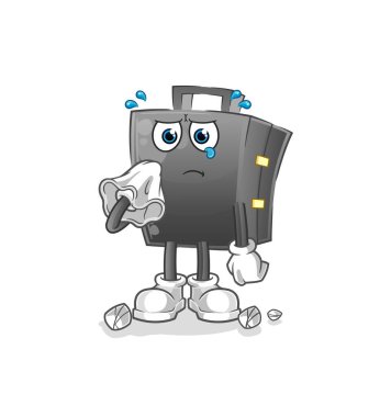 Evrak çantası mendille ağlıyor. çizgi film maskotu vektörü