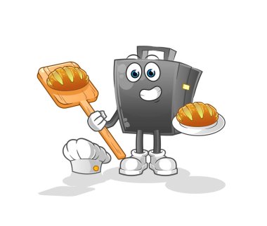 Ekmekli çantalı fırıncı. çizgi film maskotu vektörü