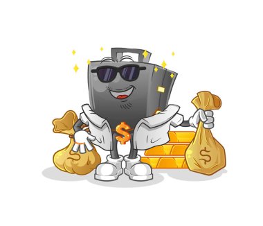 Evrak çantası zengini. çizgi film maskotu vektörü