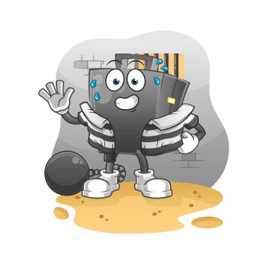 Evrak çantası suçlusu hapiste. çizgi film karakteri