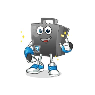 Evrak çantası robot karakteri. çizgi film maskotu vektörü