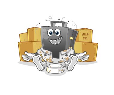 Evsiz bir evrak çantası. çizgi film maskotu vektörü