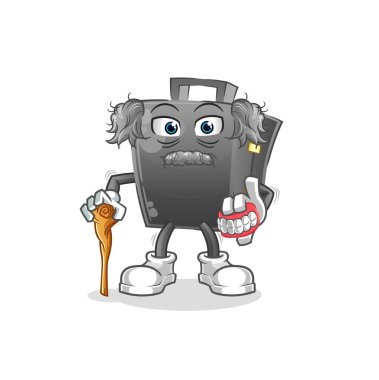 Evrak çantası, beyaz saçlı yaşlı adam. karakter vektörü