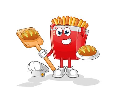 Ekmekli patates kızartması fırını. çizgi film maskotu vektörü