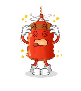 Kum torbası baş döndürücü maskotu. çizgi film vektörü