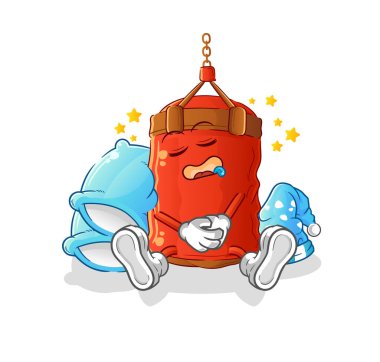 kum torbası uyku karakteri. çizgi film maskotu vektörü