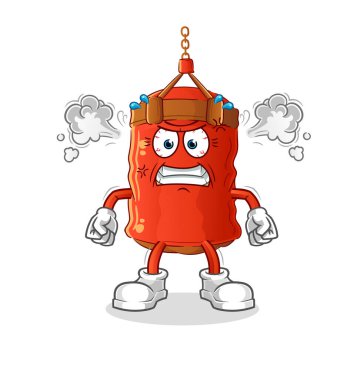 Kum torbası çok kızgın bir maskot. çizgi film vektörü