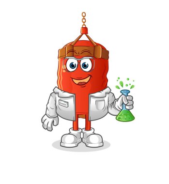 Kum torbası bilim adamı karakteri. çizgi film maskotu vektörü