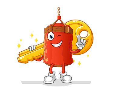 Kum torbası anahtar maskotu taşır. çizgi film vektörü