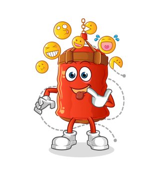 Kum torbası gülüşü ve taklit karakteri. çizgi film maskotu vektörü