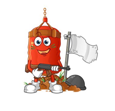 Kum torbası asker karakteri. çizgi film maskotu vektörü