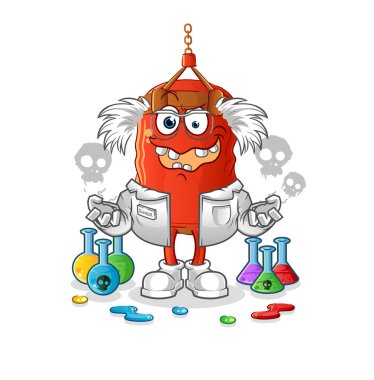 Kum torbası çılgın bilim adamı illüstrasyonu. karakter vektörü