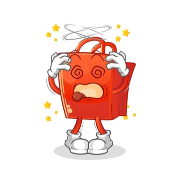 Alışveriş torbası baş döndürücü maskotu. çizgi film vektörü