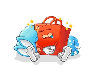 Alışveriş torbası uyuyan karakter. çizgi film maskotu vektörü